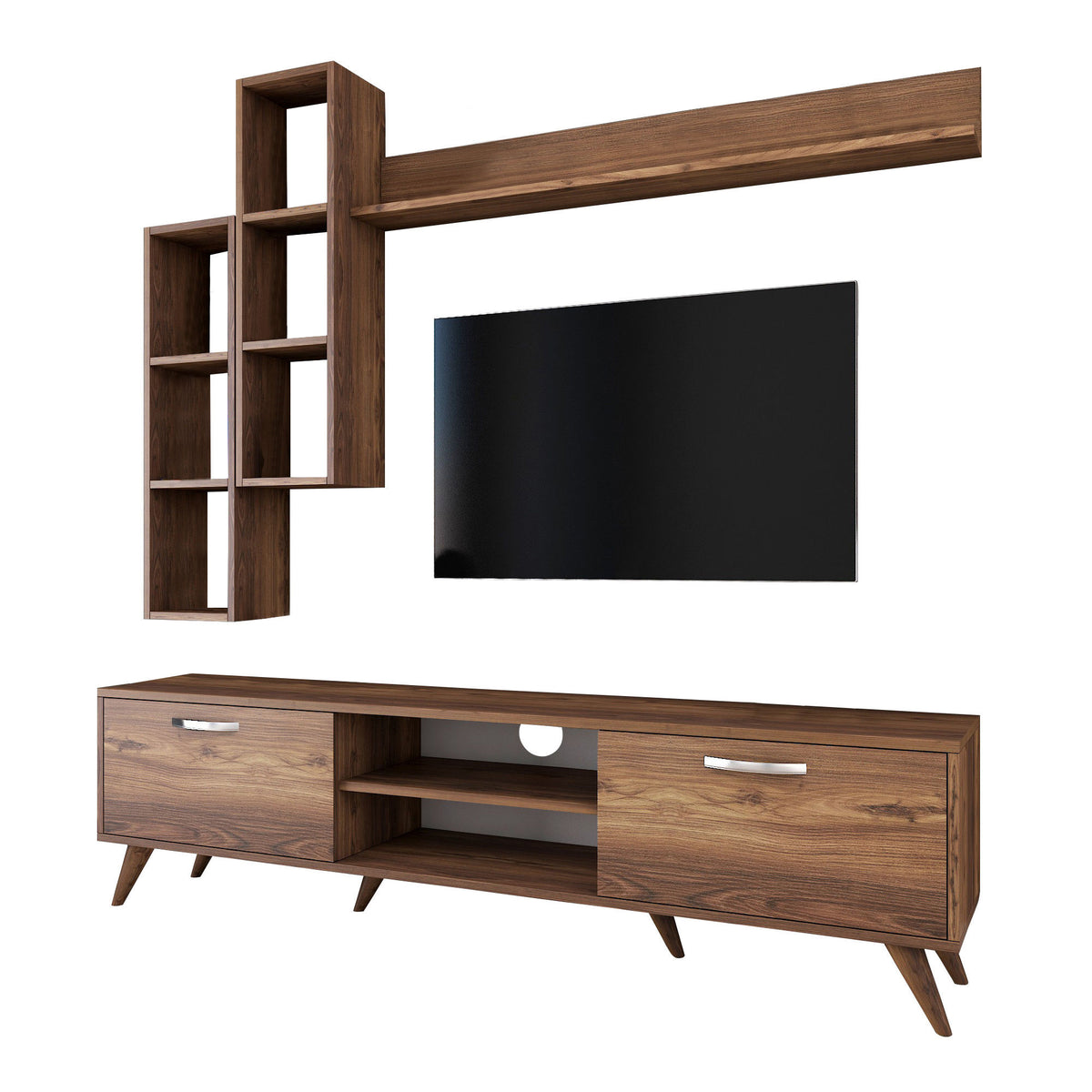 TV Furniture - TV Furniture Set Iona Walnut Melamine 180x48.6x35 cm - Dimehouse