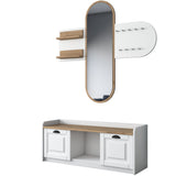 Furniture sets - Furniture set Coat rack - Mirror - Shoe cabinet - White - Walnut Melamine - Hally - Dimehouse