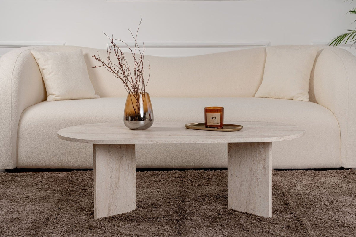 Coffee tables - Oval coffee table travertine melamine - Japandi - 119x60 cm - Sota - Dimehouse