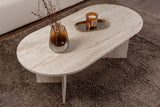 Coffee tables - Oval coffee table travertine melamine - Japandi - 119x60 cm - Sota - Dimehouse