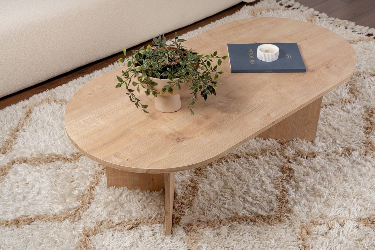 Coffee tables - Oval coffee table oak melamine - Japandi - 119x60 cm - Sota - Dimehouse