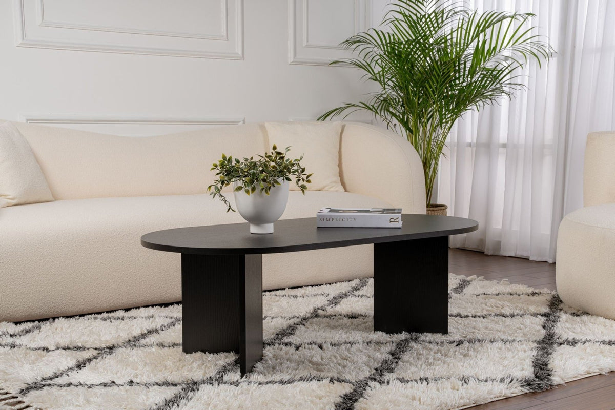 Coffee tables - Oval coffee table Black melamine - Japandi - 119x60 cm - Sota - Dimehouse