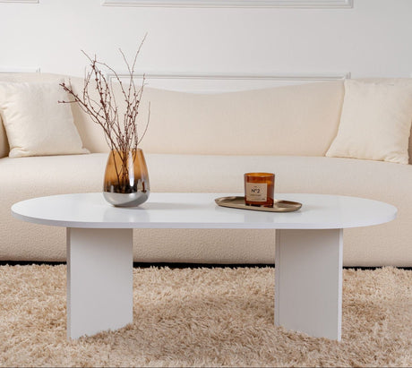 Coffee tables - Coffee table white melamine arc shape Koda 119x60 cm - Dimehouse