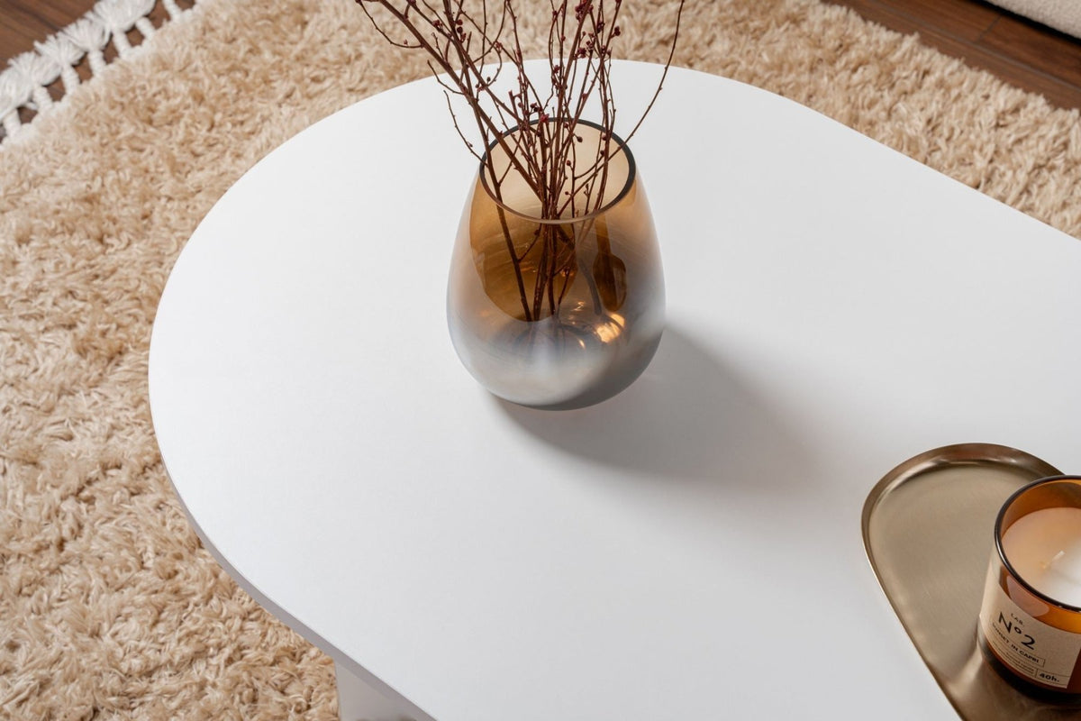 Coffee tables - Coffee table white melamine arc shape Koda 119x60 cm - Dimehouse