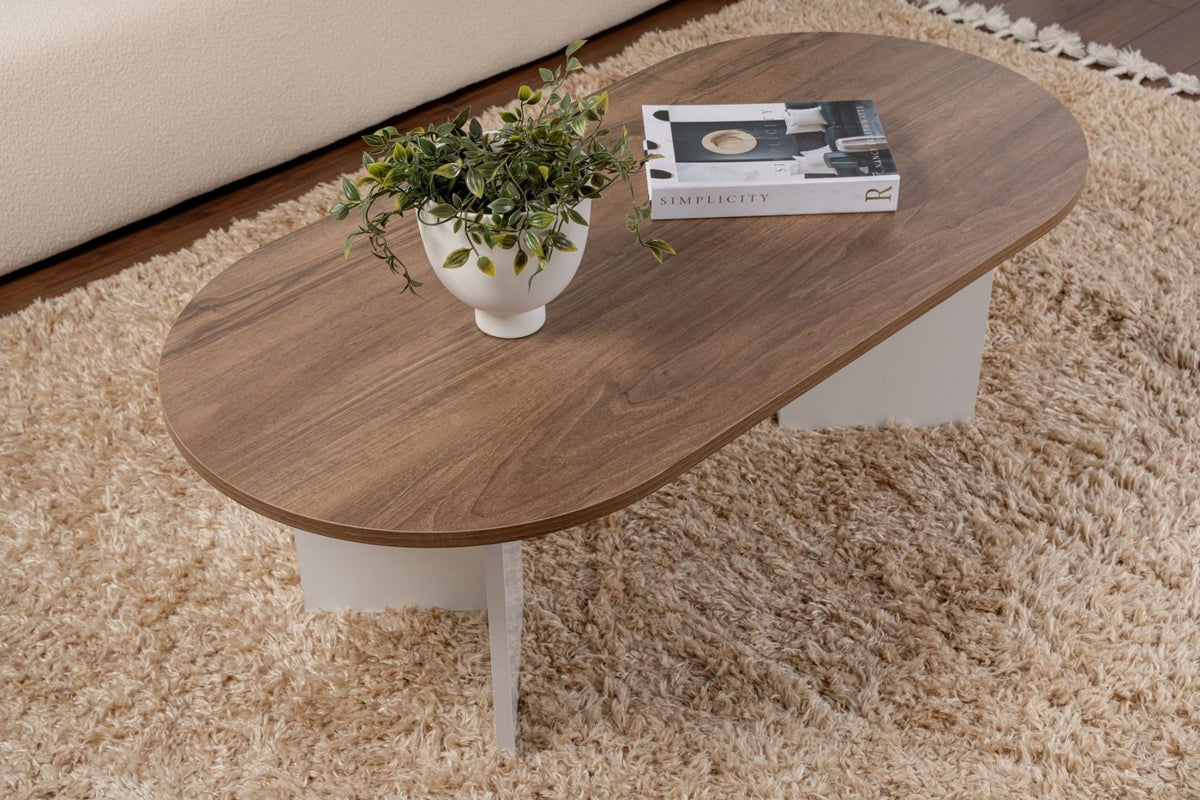 Coffee tables - Coffee table walnut white melamine arc shape Koda 119x60 cm - Dimehouse
