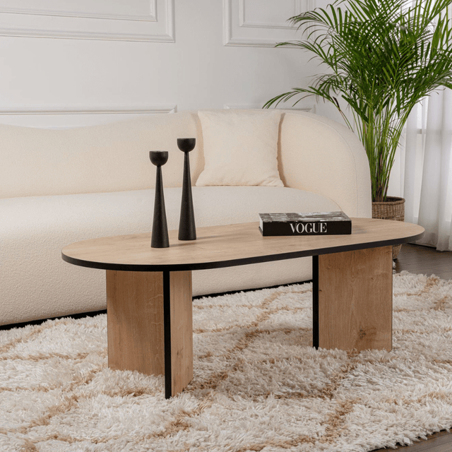 Coffee tables - Coffee table oak black melamine arc shape Koda 119x60 cm - Dimehouse
