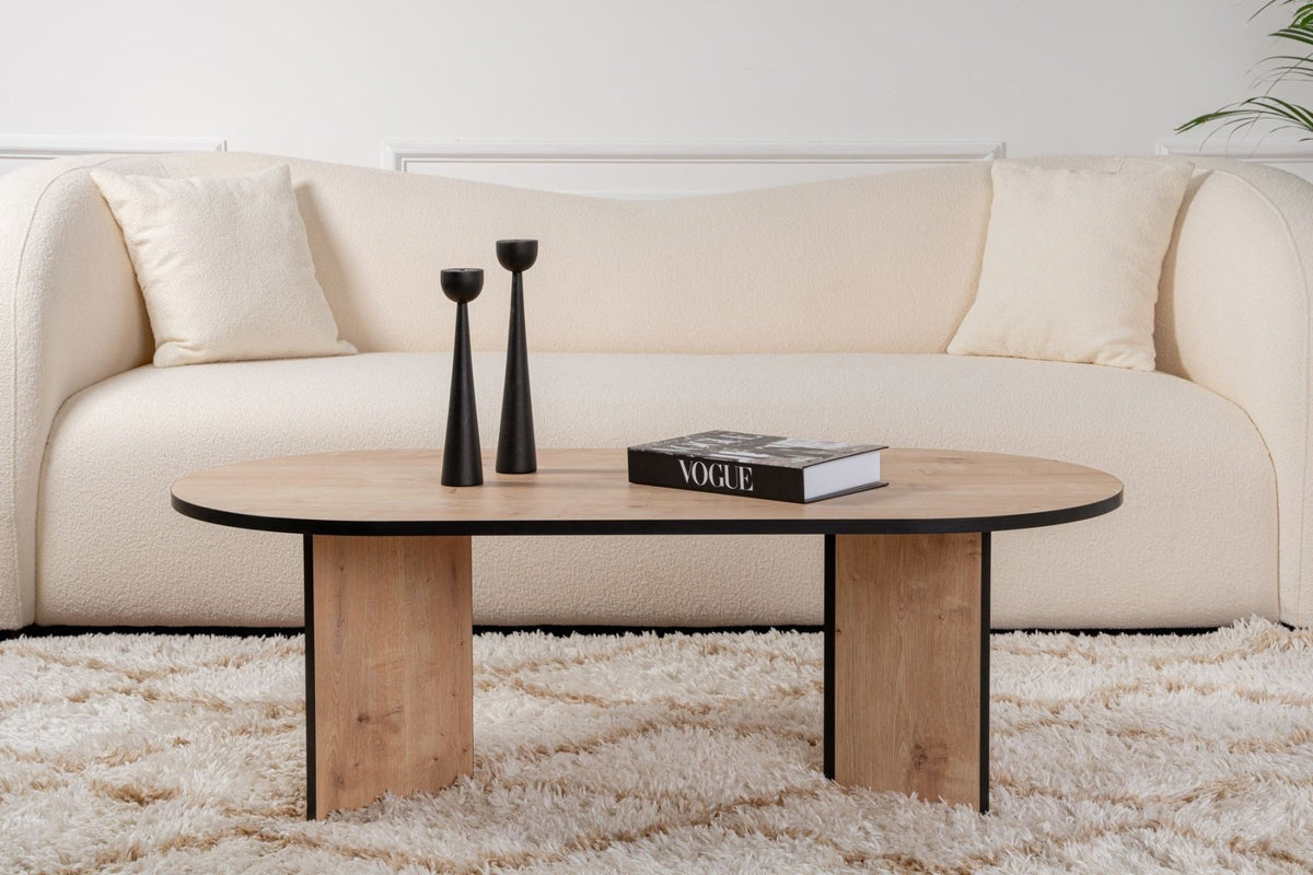 Coffee tables - Coffee table oak black melamine arc shape Koda 119x60 cm - Dimehouse
