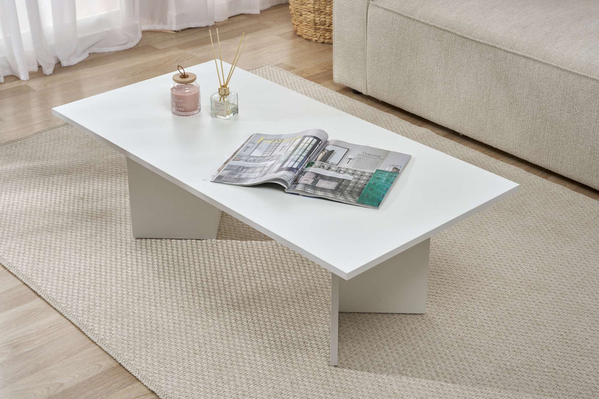 Coffee tables - Rectangular coffee table white melamine Sabin 119x60 cm - Dimehouse