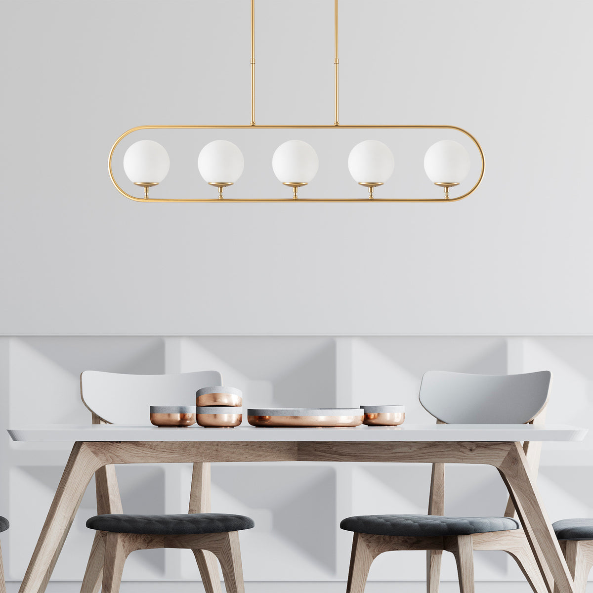 Hanging lamps - Hanging lamp 5 - lights Gold Beige Glass Lucent - Dimehouse