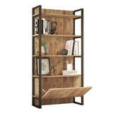 Bookcases - Industrial bookcase with shelves and closed storage compartment pine wood melamine Lyra 90x180x34 cm - Dimehouse