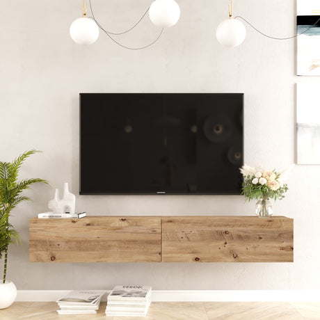 TV Furniture - Floating TV Furniture Turin Atlantic Pine Melamine 180x29.6x31.6 cm - Dimehouse