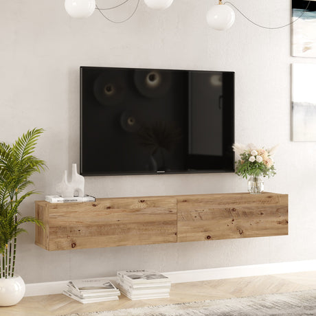 TV Furniture - Floating TV Furniture Turin Atlantic Pine Melamine 180x29.6x31.6 cm - Dimehouse