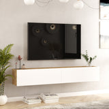 TV Furniture - Floating TV Furniture Turin Atlantic Pine White Melamine 180x29.6x31.6 cm - Dimehouse