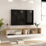 TV Furniture - Floating TV Furniture Turin Atlantic Pine White Melamine 180x29.6x31.6 cm - Dimehouse
