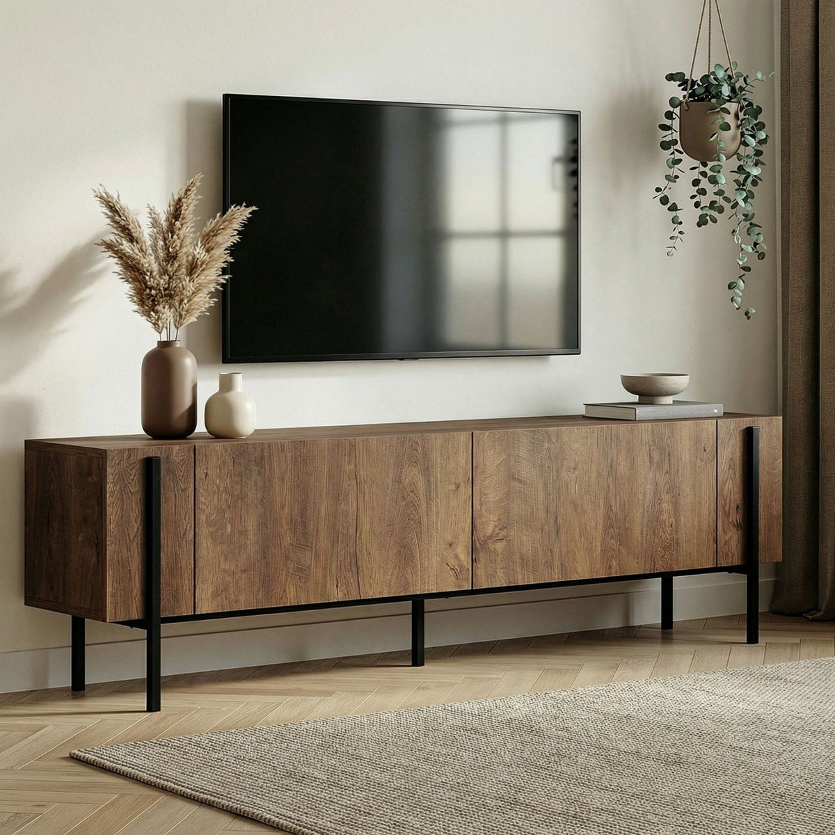 Nexus TV cabinet oak look black 180 cm Kafkas oak look / Black Melamine-coated wood