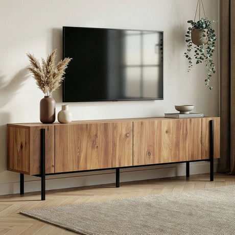 Nexus TV cabinet oak look with black 180 cm Atlantic Pine oak look and black Melamine coated wood composite