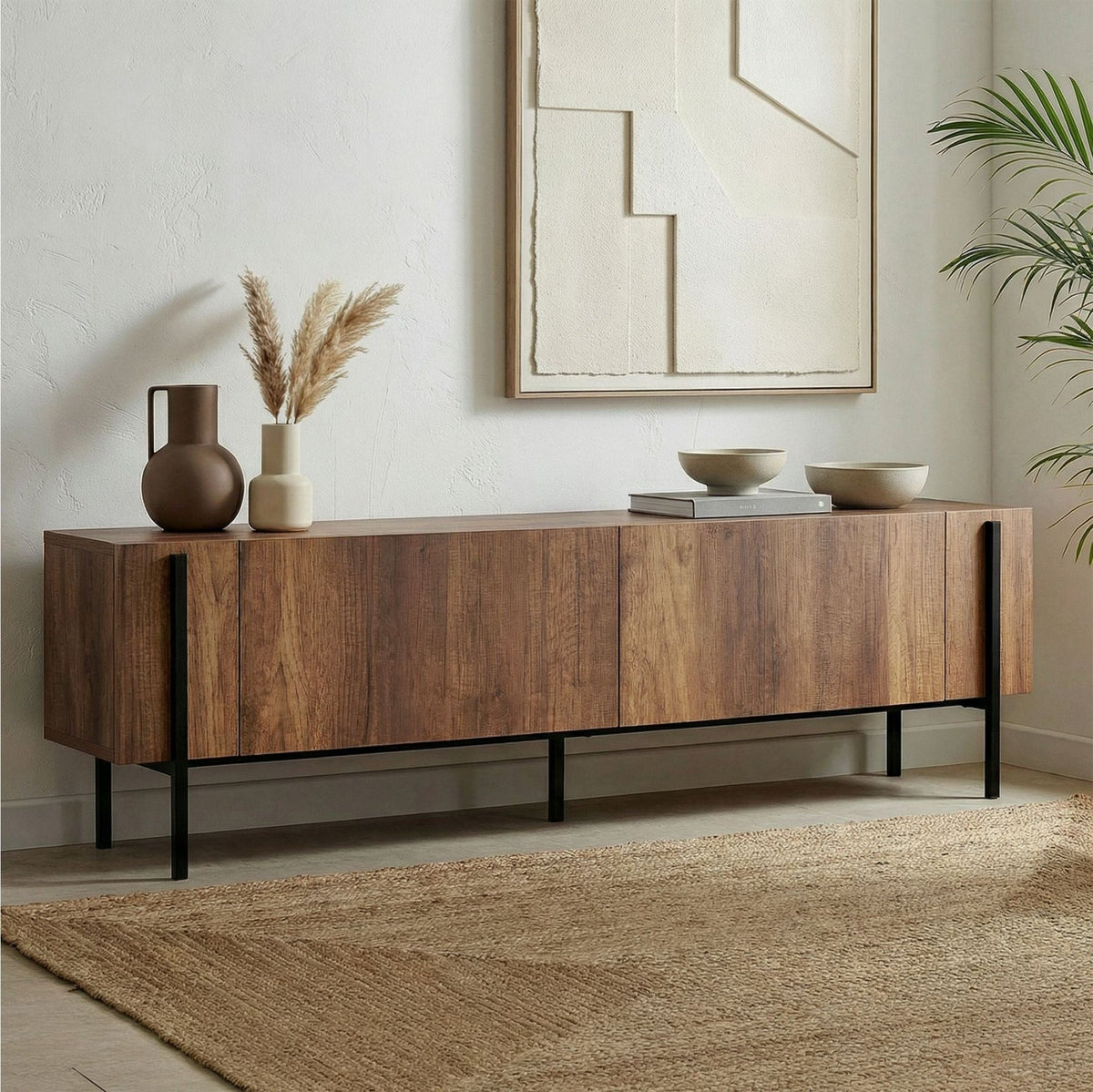 Nexus TV cabinet walnut look black 180 cm Baroque walnut look and black Melamine wood composite