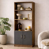 Bookcases - Bookcase Aventur Walnut Anthracite Melamine 63.6x140x37.6 cm - Dimehouse