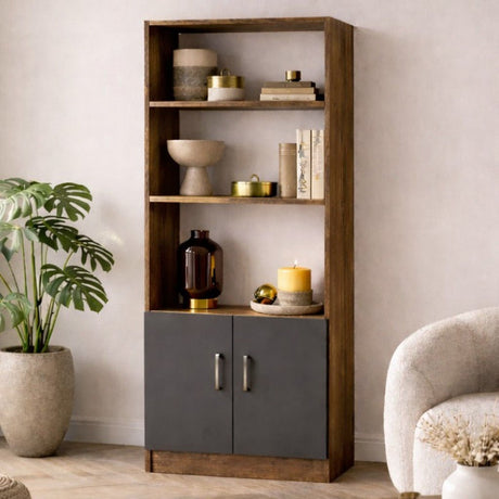 Bookcases - Bookcase Aventur Walnut Anthracite Melamine 63.6x140x37.6 cm - Dimehouse