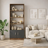 Bookcases - Bookcase Aventur Walnut Anthracite Melamine 63.6x140x37.6 cm - Dimehouse