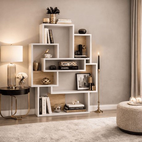 Bookcases - Bookcase Barce White Oak Melamine 101x132x22 cm - Dimehouse