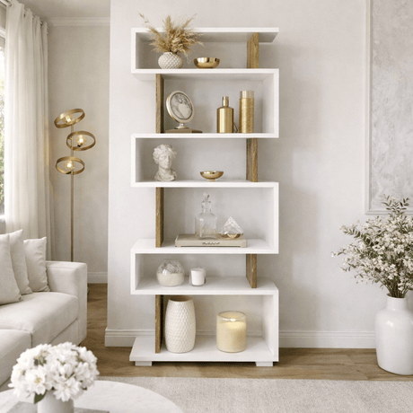 Bookcases - Design shelving unit white with walnut melamine Block 60x165x19.5 cm - Dimehouse