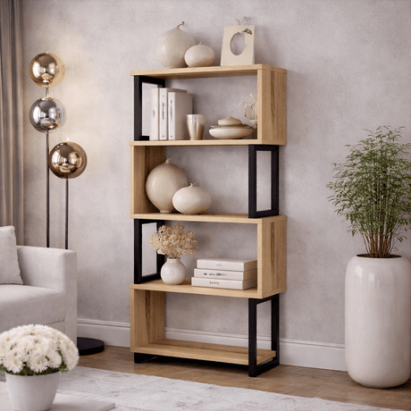 Bookcases - Bookcase Ceylan Walnut Melamine 80x128x22 cm - Dimehouse