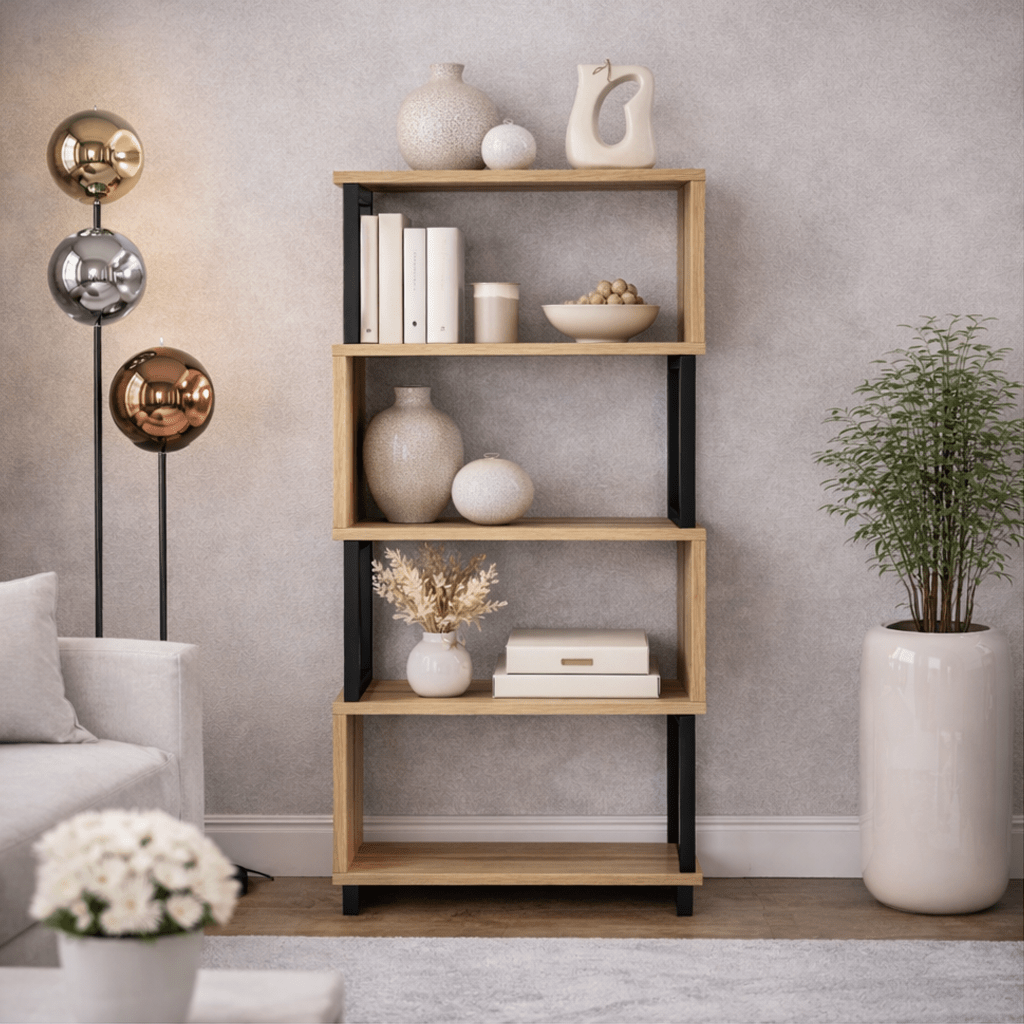 Bookcases - Bookcase Ceylan Walnut Melamine 80x128x22 cm - Dimehouse