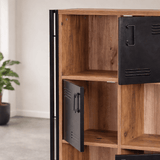 Bookcases - Industrial cabinet pine wood melamine black metal Cosmo 89x127x35 cm - Dimehouse