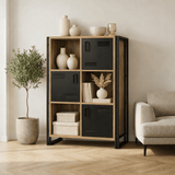 Bookcases - Industrial cabinet pine wood melamine black metal Cosmo 89x127x35 cm - Dimehouse