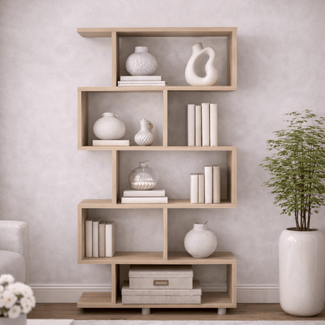 Bookcases - S - shaped bookcase oak melamine Elif 90x156x20 cm - Dimehouse