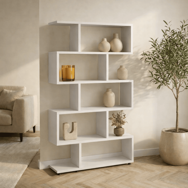Bookcases - S - shaped bookcase white melamine Elif 90x156x20 cm - Dimehouse