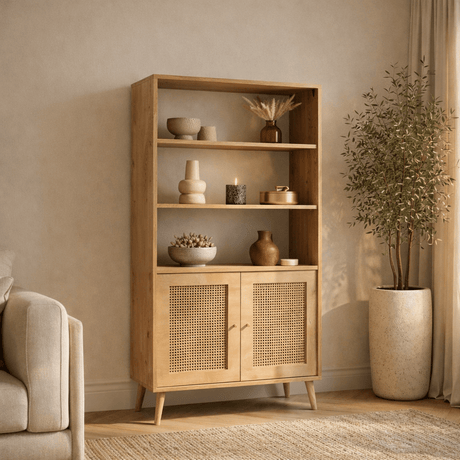Bookcases - Bookcase Hazeran Oak Beechwood 40x90x158 cm - Dimehouse