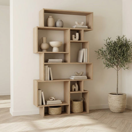 Bookcases - Asymmetrical bookcase oak look melamine Karmato 96x168.5x25.5 cm - Dimehouse