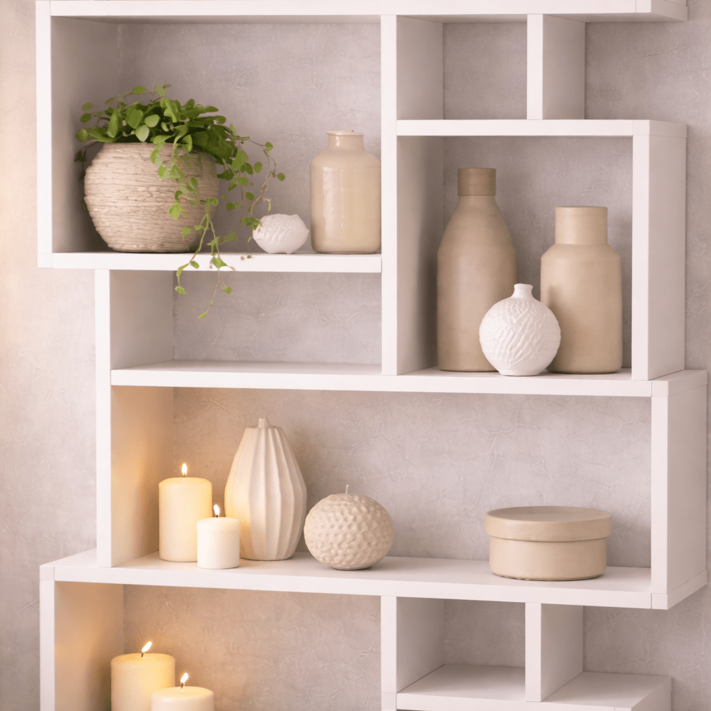 Bookcases - Asymmetric bookcase white melamine Karmato 96x168.5x25.5 cm - Dimehouse