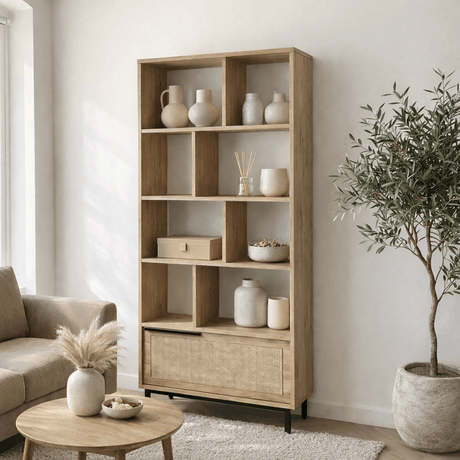 Bookcases - Bookcase Cosmos Walnut Oak Melamine 83.9x175.6x29.5 cm - Dimehouse