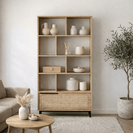 Bookcases - Bookcase Cosmos Walnut Oak Melamine 83.9x175.6x29.5 cm - Dimehouse