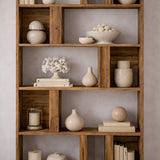 Bookcases - Asymmetrical bookcase walnut melamine Lima 90x180x20 cm - Dimehouse