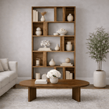 Bookcases - Asymmetrical bookcase walnut melamine Lima 90x180x20 cm - Dimehouse