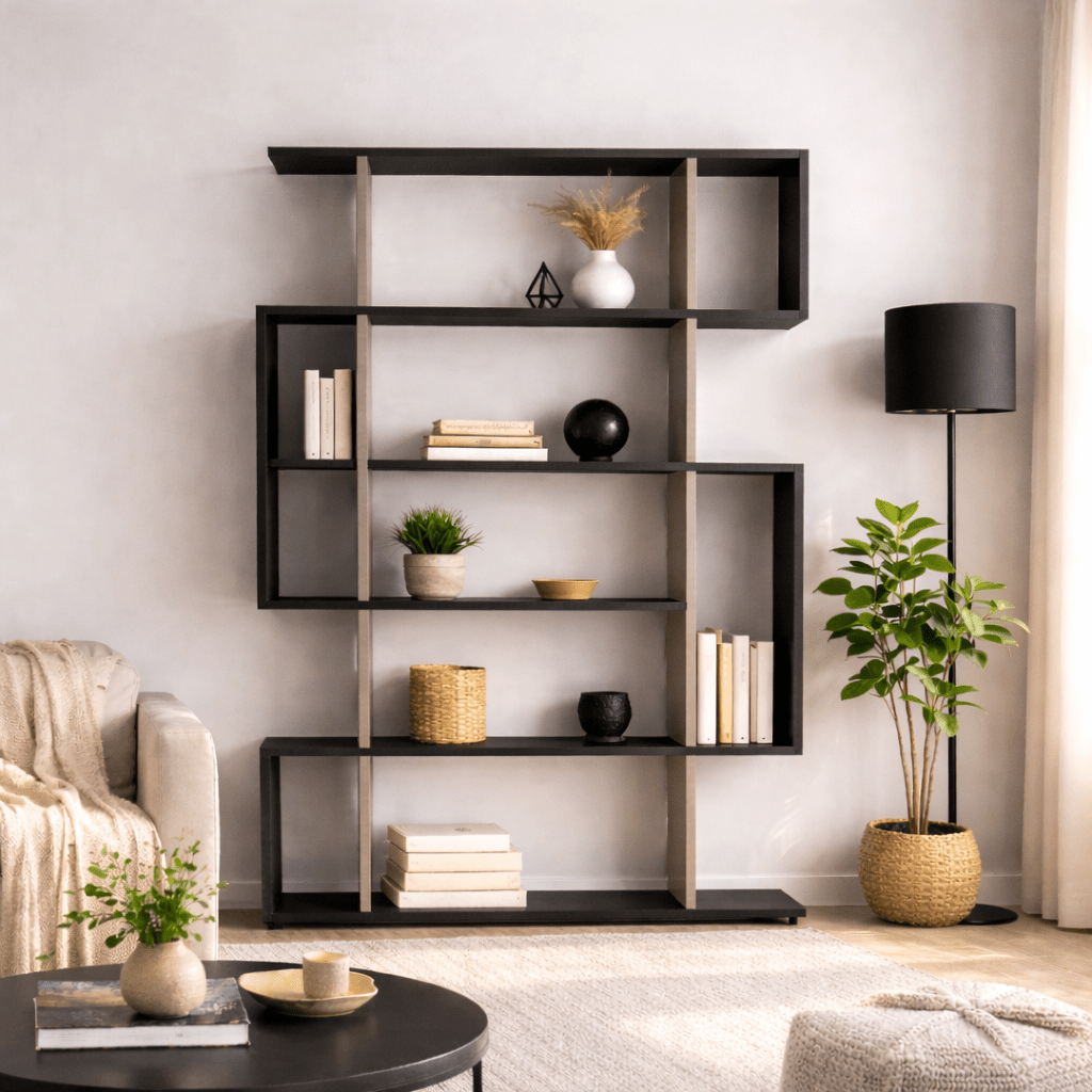 Bookcases - Bookcase Mito Anthracite Brown Melamine 110x161x25.5 cm - Dimehouse