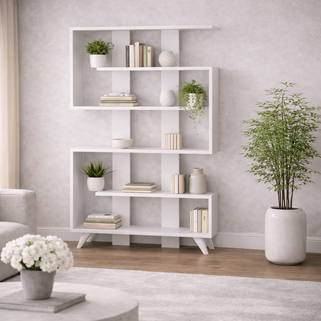 Bookcases - Bookcase Rain White Melamine 120x162x20 cm - Dimehouse