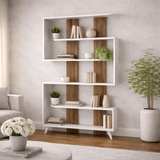 Bookcases - Bookcase Rain White Walnut Melamine 120x162x20 cm - Dimehouse