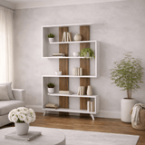 Bookcases - Bookcase Rain White Walnut Melamine 120x162x20 cm - Dimehouse