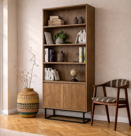 Bookcases - Bookcase walnut melamine Rea 80x182x36 cm - Dimehouse