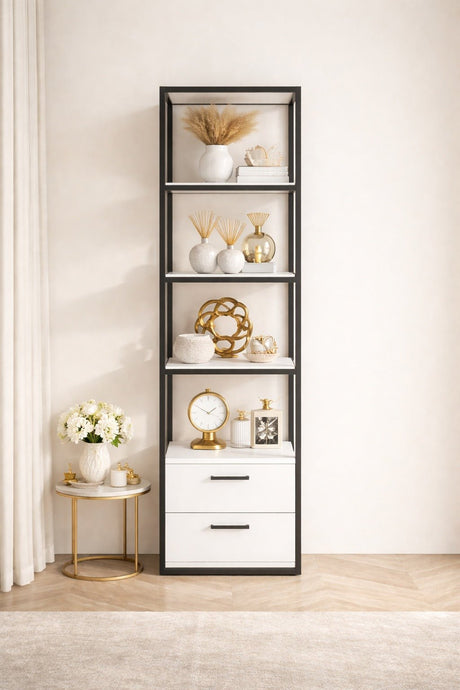 Bookcases - Bookcase Robbins Black Black White Melamine 39x160x39 cm - Dimehouse