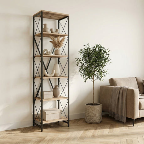 Bookcases - Bookcase Suadiye Atlantic Pine Black Melamine 50x180x30 cm - Dimehouse