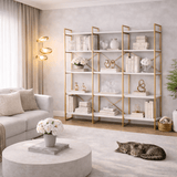 Bookcases - Bookcase Valdis Marble White Gold Melamine 170x175x30 cm - Dimehouse