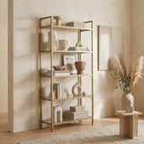 Bookcases - Modern chic bookcase Veneto gold metal glass 80x165x30 cm - Dimehouse
