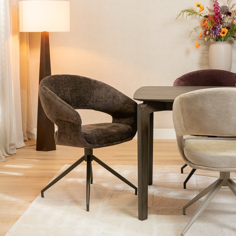 Eetkamerstoelen-Eetkamerstoel Suzie draaibaar velvet bruin-Dimehouse