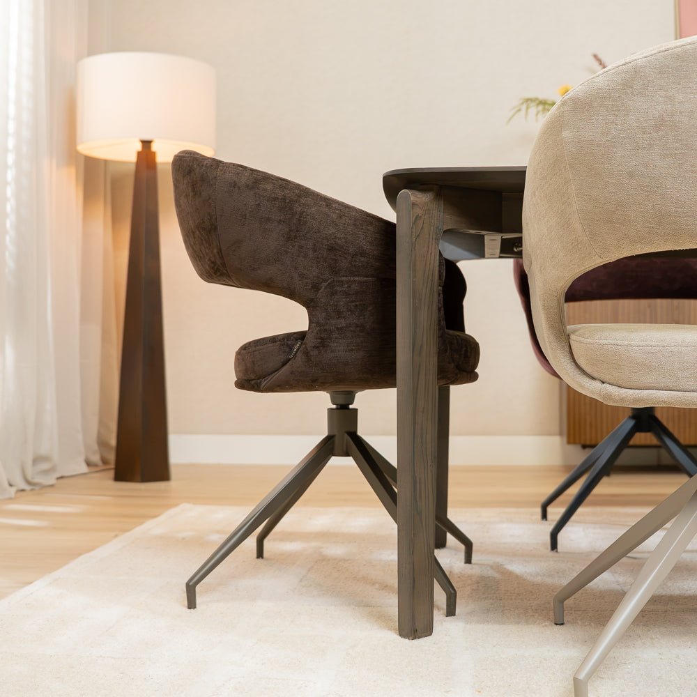 Eetkamerstoelen-Eetkamerstoel Suzie draaibaar velvet bruin-Dimehouse